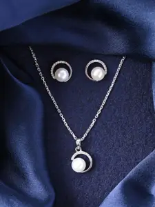 Clara 925 Sterling Silver Rhodium-Plated Beaded Pendant & Earrings