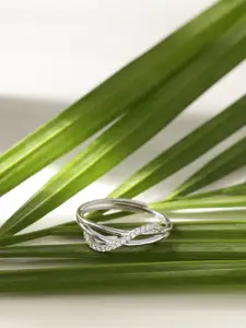 DIAVO Arcs of Grace 925 Sterling Silver Rhodium Plated Cubic Zirconia Studded Finger Ring