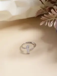 DIAVO 925 Sterling Silver Rhodium-Plated Stone Studded Finger Ring