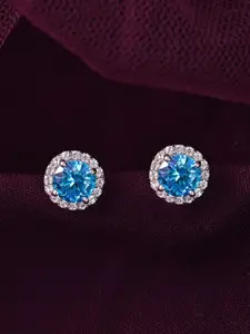Clara 925 Sterling Silver Rhodium-Plated CZ Studded Orsa Solitaire Studs Earrings
