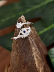 DIAVO 925 Sterling Silver Rhodium Plated Stone Studded Evil Eye Charm Finger Ring