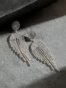 SOHI The Adeline Silver-Plated Stones Studded Contemporary Drop Earrings