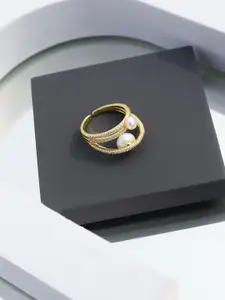 DIAVO Gold Plated 925 Sterling Silver Stones Studded & Beaded Finger Ring