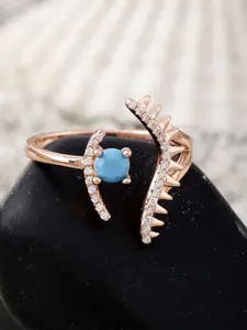 DIAVO 925 Sterling Silver Rose Gold-Plated Stone Studded Wispies Azure Finger Ring
