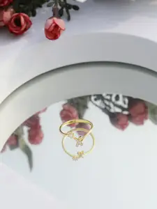 DIAVO 925 Sterling Silver Gold Plated CZ Studded Finger Ring