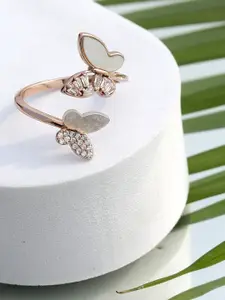 DIAVO 925 Sterling Silver Rose Gold Plated Artificial Stone Studded Butterfly Finger Ring
