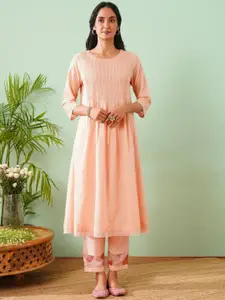 JAYPORE Striped Pure Cotton A-Line Kurta