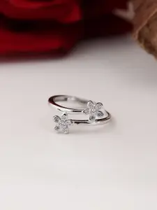 DIAVO 925 Sterling Silver Rhodium Plated Stones Studded Adjustable Finger Ring