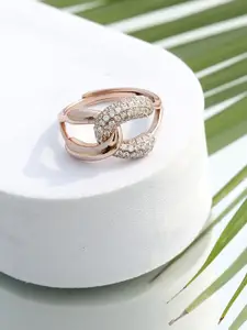 DIAVO 925 Sterling Silver Rose Gold-Plated Stone Studded Finger Ring