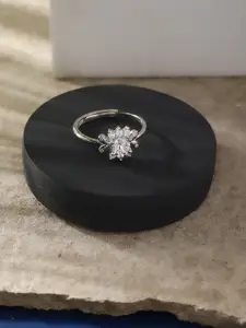 DIAVO 925 Sterling Silver Rhodium Plated American Diamond Studded Adjustable Finger Ring