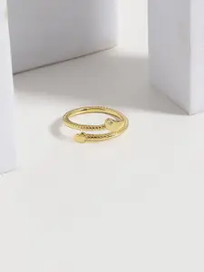 DIAVO Golden Amore 925 Sterling Silver Gold Plated Stone Studded Finger Ring