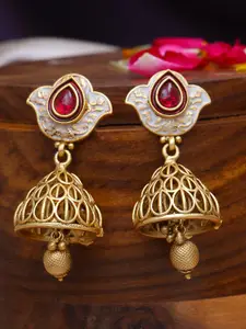 Adwitiya Collection Gold Plated Stone Studded Classic Jhumkas