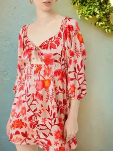 DressBerry Floral Printed Cut-Out A-Line Mini Dress