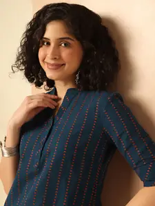 Anouk Geometric Printed Mandarin Collar Cotton Straight Kurta