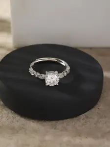 DIAVO 925 Sterling Silver Rhodium-Plated Stone Studded Finger Ring