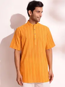 Fabindia Striped Band Collar Neck Short Sleeves Regular Straight Kurta