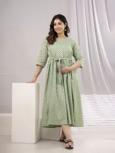 Nayo Floral Printed Maternity Maxi Cotton Dress