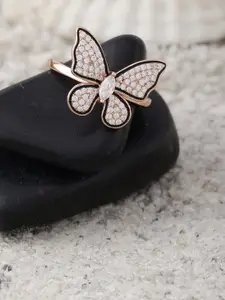 DIAVO 925 Sterling Silver Rose Gold-Plated Stone-Studded Finger Ring