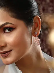 SOHI The Anais Gold-Plated Stones Studded Contemporary Drop Earrings