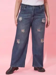 CURVY STREET Women Plus Size Flared High-Rise Highly Distressed Light Fade Jeans