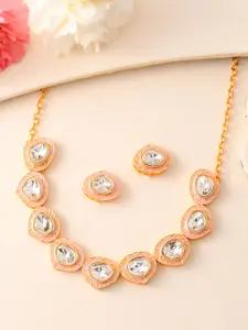 DASTOOR Gold-Plated Stone Studded Necklace & Earrings