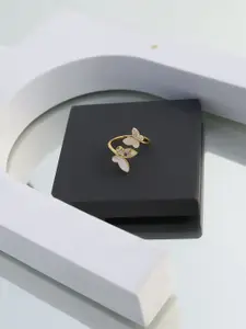 DIAVO 925 Sterling Silver Gold Plated Stone Studded Dazzling Monarch Finger Ring