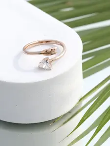 DIAVO Mystic Heartleaf 925 Sterling Silver Rose Gold-Plated Stone Studded Finger Ring