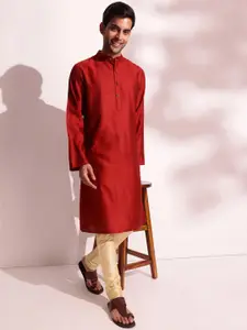 Fabindia Ethnic Motifs Woven Design Band Collar Straight Kurta