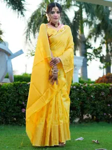 Areca Designer Ethnic Motifs Zari Linen Blend Banarasi Saree