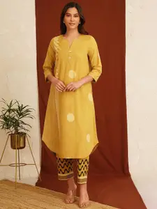 JAYPORE Ethnic Motifs Printed Notch Neck A Line Kurta