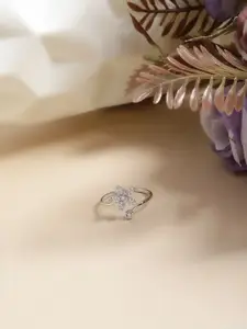 DIAVO Rhodium Plated 925 Sterling Silver Artificial Stones Studded Finger Ring