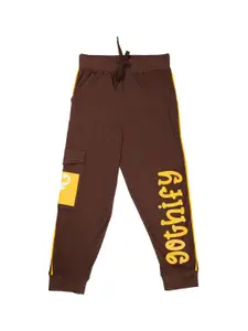 KiddoPanti Boys Printed Pure Cotton Mid Rise Joggers