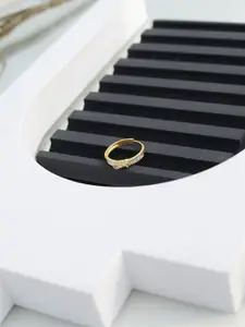 DIAVO 925 Sterling Silver Gold Plated Cubic Zirconia Studded Band Finger Ring