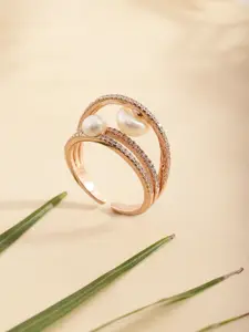 DIAVO Rose Gold Plated 925 Sterling Silver Pearls Finger Ring