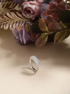 DIAVO 925 Sterling Silver Rhodium-Plated Artificial-Stones Studded Finger Ring