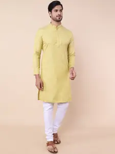 NAMASKAR Geometric Printed Mandarin Collar Pure Cotton Straight Kurta