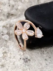 DIAVO 925 Sterling Silver Rose Gold-Plated Stone Studded Finger Ring