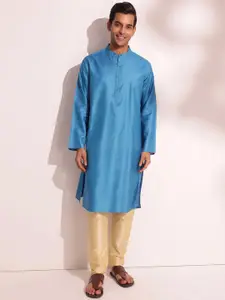 Fabindia Band Collar Neck Long Sleeves Regular Straight Kurta