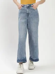 Madame Women Wide Leg Highly Distressed Heavy Fade Jeans