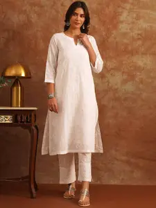 JAYPORE Ethnic Motifs Embroidered Chikankari Cotton Straight Kurta