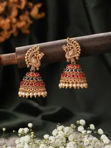 Jazz and Sizzle Gold-Plated Dome Shaped Stones Studded & Beaded  Jhumkas
