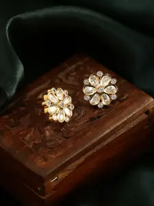 Adwitiya Collection Gold Plated Kundan Floral Studs