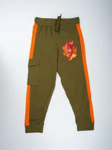 KiddoPanti Boys Printed Pure Cotton Mid Rise Joggers