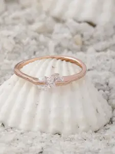 DIAVO Feel of Hug 925 Sterling Silver Rose Gold-Plated Stone Studded Finger Ring