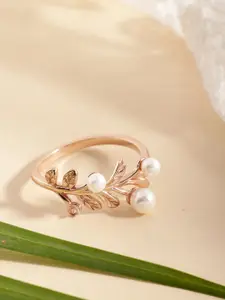 DIAVO 925 Sterling Silver Rose Gold-Plated Beaded Finger Ring
