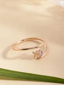 DIAVO Rose Gold Plated 925 Sterling Silver American Diamond Studded Finger Ring