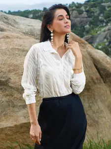 PINACOLADA Women Relaxed Spread Collar Textured  Casual Shirt