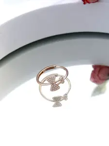 DIAVO 925 Sterling Silver Rose Gold Plated Stone Studded Mystique Wisp Finger Ring