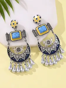 Sangria Blue Silver Plated Stone Studded Ghungroo Charm Drop Earrings