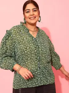 CURVY STREET WoMen Plus Size Comfort Mandarin Collar Floral Printed Casual Shirt